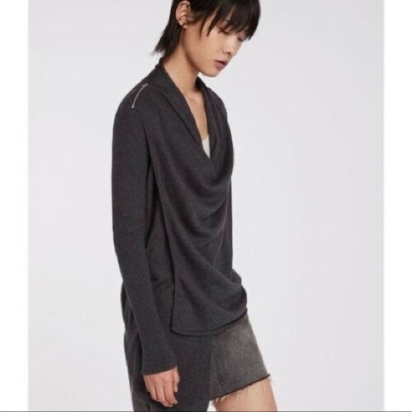 ALL SAINTS Drina Ribbed Cardigan, Asymmetric Shoulder Zip, Open Front, Medium - Picture 11 of 11